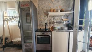 małą kuchnię z lodówką i kuchenką w obiekcie Apartment Casa Topic w mieście Blace