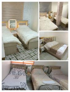 a group of four pictures of beds in a room at hostel ـ Karak dream in Kerak