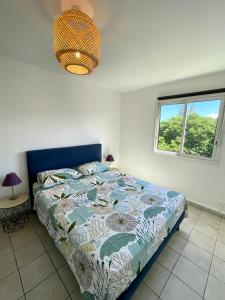 a bedroom with a bed and a window at Appartement lumineux rénové à neuf in Saint-Pierre