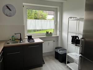 a kitchen with a sink and a window at Familienglück im Odenwald in Grasellenbach