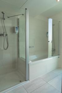 a bathroom with a shower and a glass shower stall at Ágora Spa & Resort in Peniscola