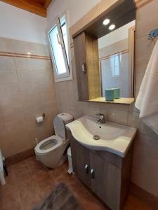 a bathroom with a toilet and a sink and a mirror at ΚΟΡΩΝΙΔΑ in Lygourio