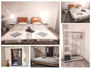 a collage of pictures of a bedroom with a bed at Apartman Kameni zid in Jelsa
