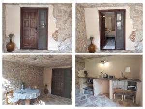 4 Bilder eines Zimmers mit Tür und Tisch in der Unterkunft Apartman Kameni zid in Jelsa