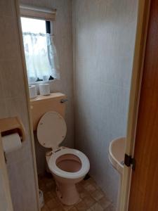 uma pequena casa de banho com WC e lavatório em Braemar Equestrian, East Riding of Yorkshire em Burton Pidsea