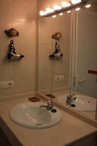 a bathroom with a sink and a shower at Apartamentos La Casa Pintada in Cáceres