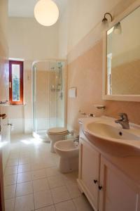 a bathroom with a toilet and a sink and a shower at Casa Procchio in Procchio