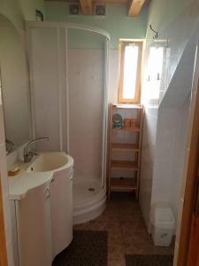een kleine badkamer met een wastafel en een toilet bij Dom nad Jeziorem Wigry Suwalszczyzna in Gawrych Ruda