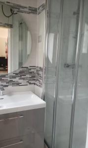 a bathroom with a shower and a sink at Ideal Sejour - Le Mont-Dore in Le Mont-Dore +15 photos