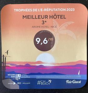a label for a melbourne hotel with a view of the ocean at Arome Hotel in Nice