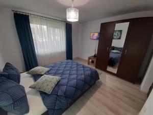 een slaapkamer met een bed en een spiegel bij Apartament Claudia in Deva