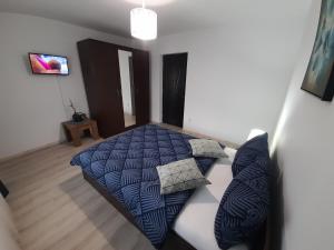 een slaapkamer met een bed en 2 kussens bij Apartament Claudia in Deva