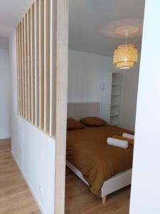 sypialnia z łóżkiem w pokoju w obiekcie La Villa Bompard 48M2 Cœur de ville avec terrasse w mieście Rodez