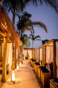 a row of chairs on a beach with palm trees at Sapphire Residence Green Coast in Palasë