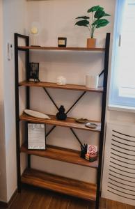 a shelf in a room with a plant on it at Studio apartman NEI in Tuzla