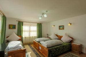 a bedroom with two beds and a couch at Pensiunea Agroturistica Stefan Viorica in Moldoviţa