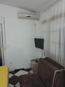 a living room with a couch and a television at Apartments Neda in Sutomore