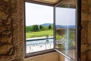 Zimmer mit einem Fenster und Blick auf einen Weinberg in der Unterkunft Quinta da Carvalhosa in Cabeceiras de Basto