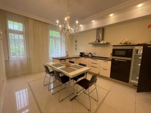 Apartma Premium في كارلوفي فاري: مطبخ فيه طاوله وبعض الكراسي فيه