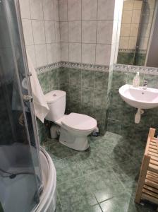 uma casa de banho com um WC e um lavatório em Kamionka em Sopot