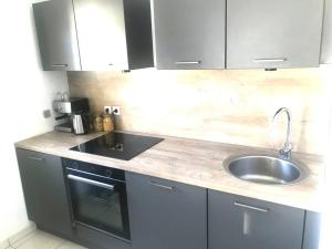 a kitchen with a sink and a counter top at Confort plage piscine in Saint-Vincent-de-Tyrosse
