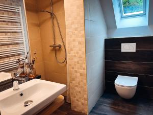 Koupelna v ubytování Apartments Mala Korita Soče