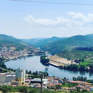 a view of a river with a town and a city at Casa do Trovão - Douro in Peso da Régua