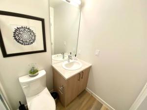 a bathroom with a toilet and a sink and a mirror at Lovely Brand New Suite in Sidney