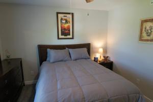 a bedroom with a bed and a night stand with a lamp at Pet-Friendly, GREAT Guest Suite with Private Entry & Deck! ONLY 25 Mins from Downtown Nashville! in Ashland City