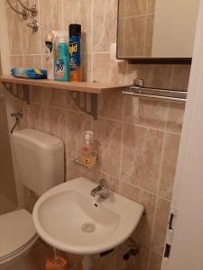 ein Badezimmer mit einem weißen Waschbecken und einem WC in der Unterkunft Apartman-Kuzminski-Kraje14 in Vodice