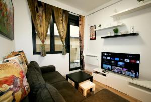 Il comprend un salon doté d'un canapé et d'une télévision à écran plat. dans l'établissement Klimt Business Grade All New Comfortable Apartment, à Belgrade