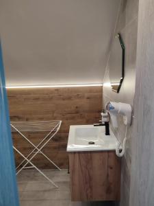 łazienka z umywalką i suszarką do ubrań w obiekcie Willa Orle Gniazdo w mieście Biały Kościół