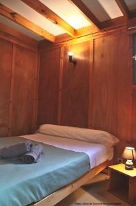 Zimmer mit 2 Betten in einem Zimmer mit Holzwänden in der Unterkunft Chalet Park Jouillat 