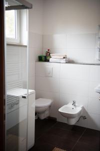 ein weißes Bad mit einem WC und einem Waschbecken in der Unterkunft Appartements Clementina in Premantura