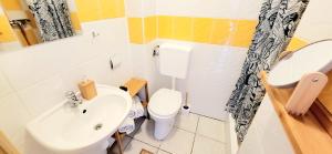 een badkamer met een wastafel en een toilet bij Kokosek Pokoje Gościnne in Mielno