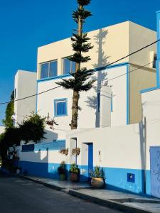 un edificio blanco con un árbol delante en Chez abdelilah, en Oualidia