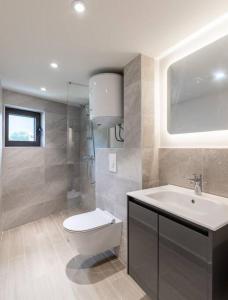 a bathroom with a toilet and a sink at Mini Condos® 13 D1 - Modern Studio with mezzanine in Tivat