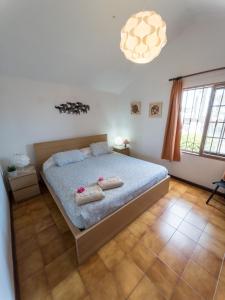 een slaapkamer met een bed met 2 kussens erop bij Casas del Sol in Playa Blanca