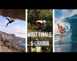 a collage of four pictures of people in the water at NIDO TRA GLI ULIVI in Finale Ligure