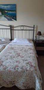 een slaapkamer met een bed met een bloemendeken erop bij Vaso Studios in Nikiana