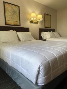 オーセージ・ビーチにあるOsage Village Innのホテルルーム内の大きな白いベッド