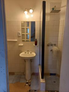 een badkamer met een wastafel en een douche bij H2Otel in Salta