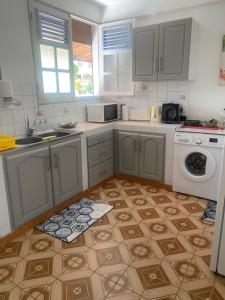 a kitchen with a sink and a washer and dryer at La maison de la plage in Sainte-Luce