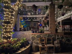 a store with christmas lights and plants and chairs at Hotel Campestre Imperial in Huasca de Ocampo