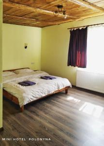 een slaapkamer met een bed in een kamer met een raam bij Mini Hotel Polonyna in Pilipets