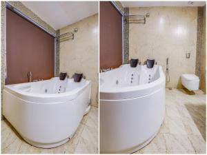two pictures of a bathroom with a tub and a toilet at Grandeur De Sanchi- Luxury Beach Resort & Spa in Calangute