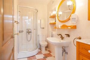 e bagno con doccia, servizi igienici e lavandino. di Casa Antica Druško a Kotor (Cattaro)
