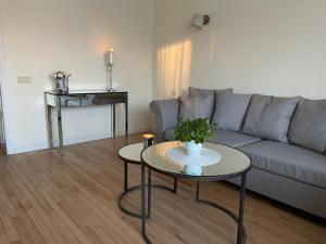 sala de estar con sofá y mesa en SAULETEKIO APARTMENT en Vilna