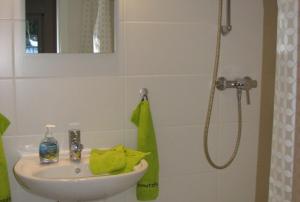 een badkamer met een wastafel en een douche bij Zellerhorn in Albstadt