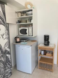 uma cozinha com um pequeno frigorífico e um micro-ondas em Ti'colombier d Azur em Trans-en-Provence